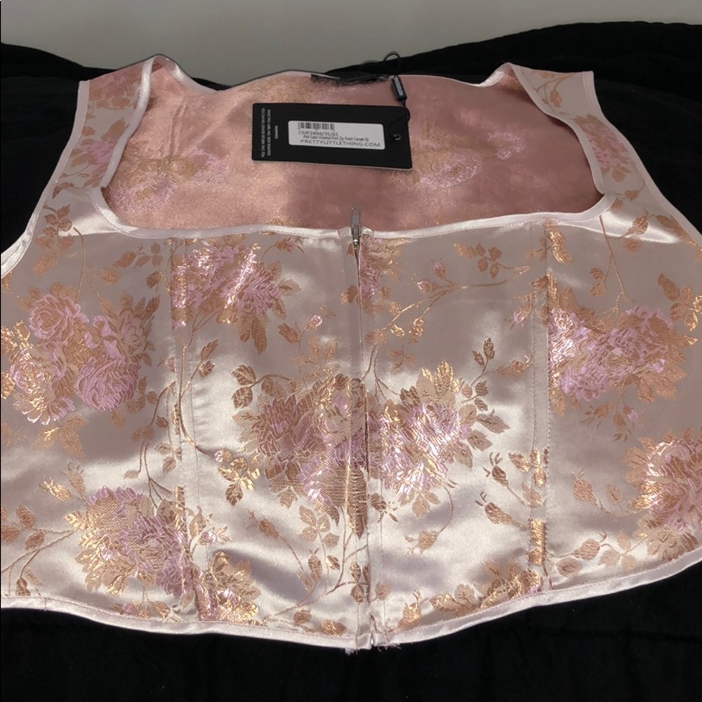 Pink satin zip front corset top